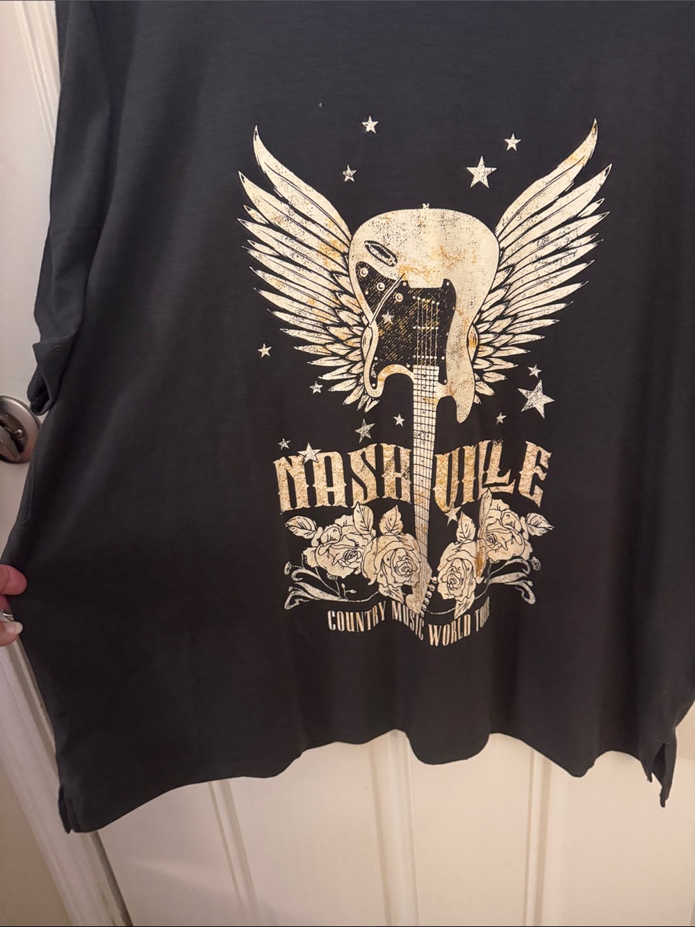 Maurices Black Tee with Gold Nashville Guitar Wings